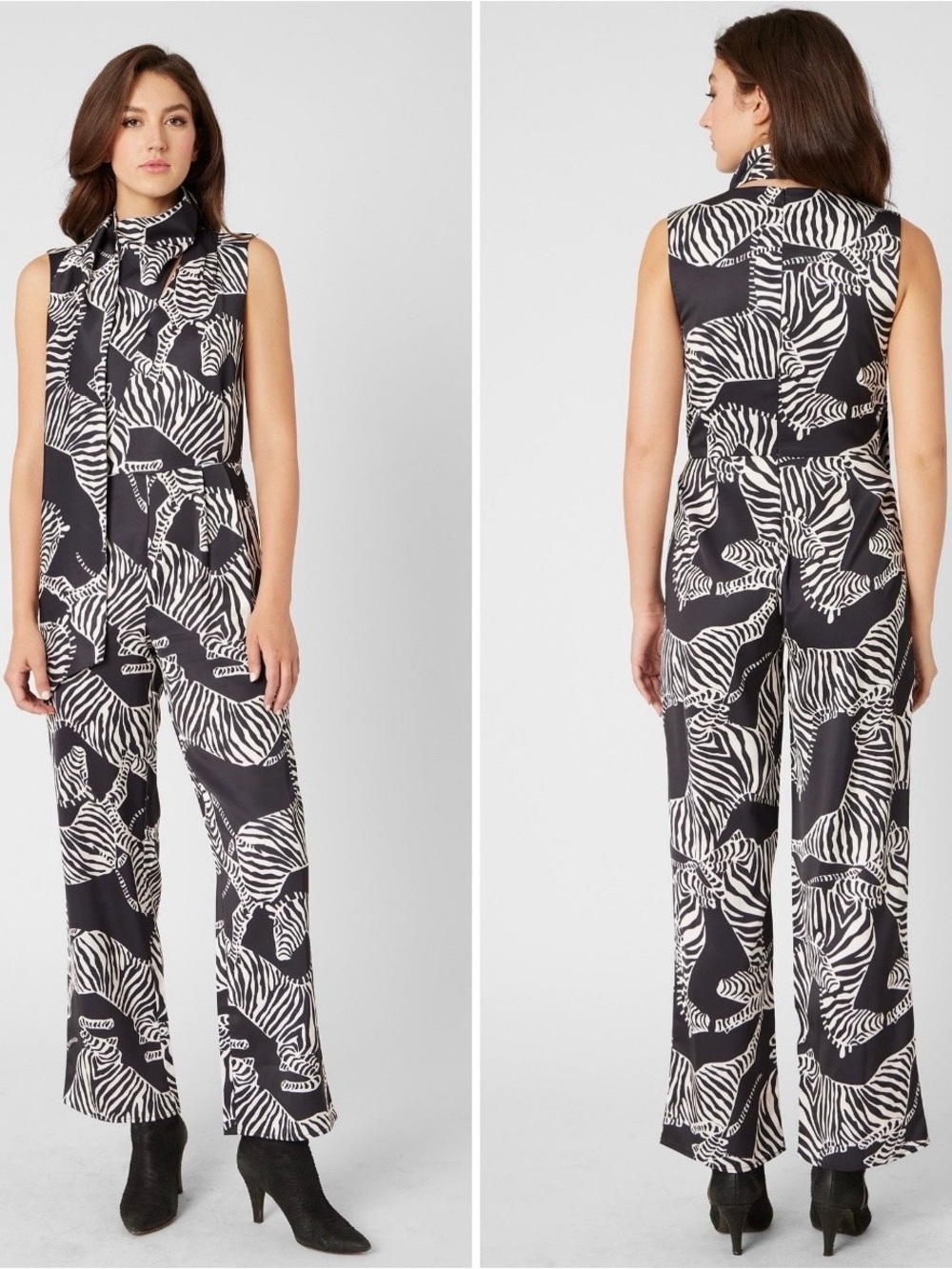 Sleeveless Zebra Print Jumpsuit - Black & White
By Adrienne Landau Zebra